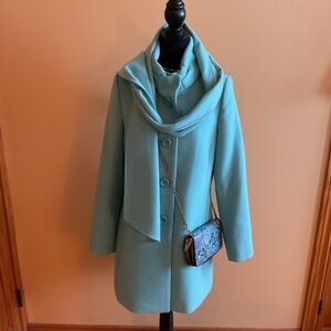 Jessica Light Aqua Stand Up Collar Jacket with Scarf Size 6